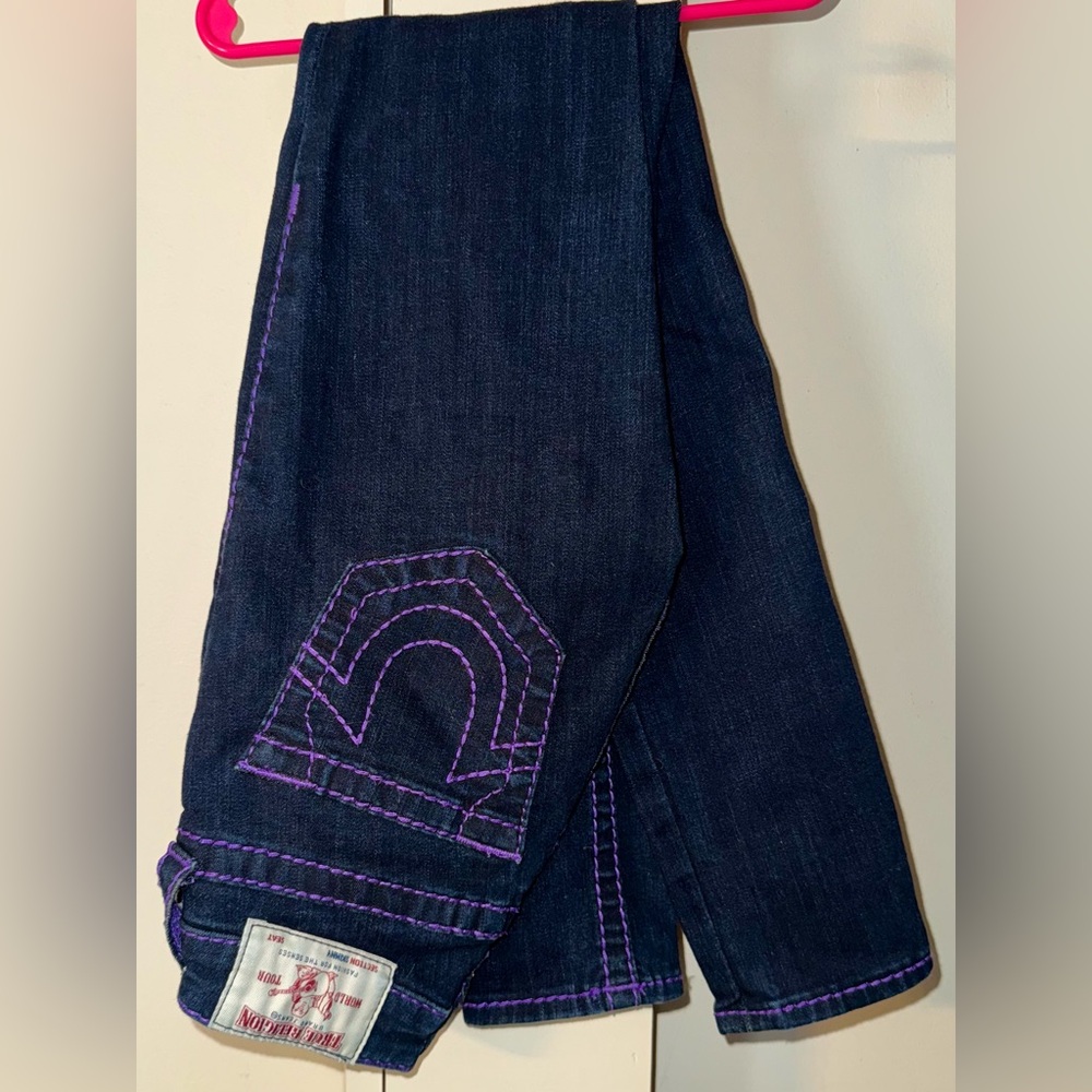 True Religion Size 24 Purple Stitch Skinny Jeans